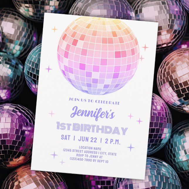 Invitation Retro Funky 90s Pink Disco Ball Anniversaire (Créateur téléchargé)