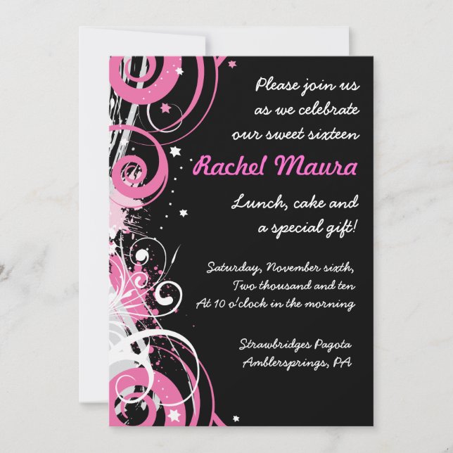 Invitation Retro Funky Hot Pink Sweet sixteen 16 (Devant)