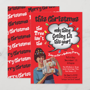 Invitation Retro Funny Obtenir Lit Noël Cocktail Fête
