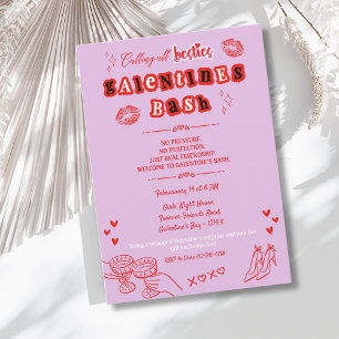 Invitation Rétro Galentine's Saint-Valentin Dessiné à la Main
