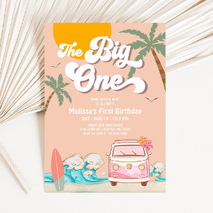 Invitation Retro Girl The Big One Surfing 1er anniversaire