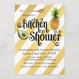 Invitation Retro Glam Gold Stripes Cuisine Douche