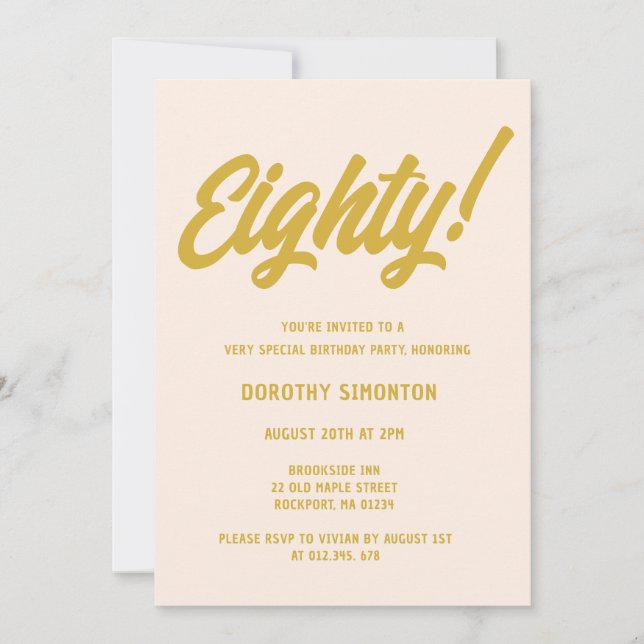 Invitation Retro Golden Script 80e fête d'anniversaire (Devant)