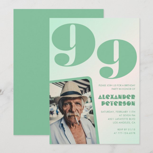 Invitation Retro Gradient pour lui Photo 99e anniversaire (Devant / Derrière)