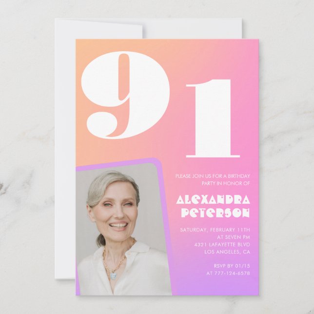 Invitation Retro Gradient Rose 91e anniversaire (Devant)