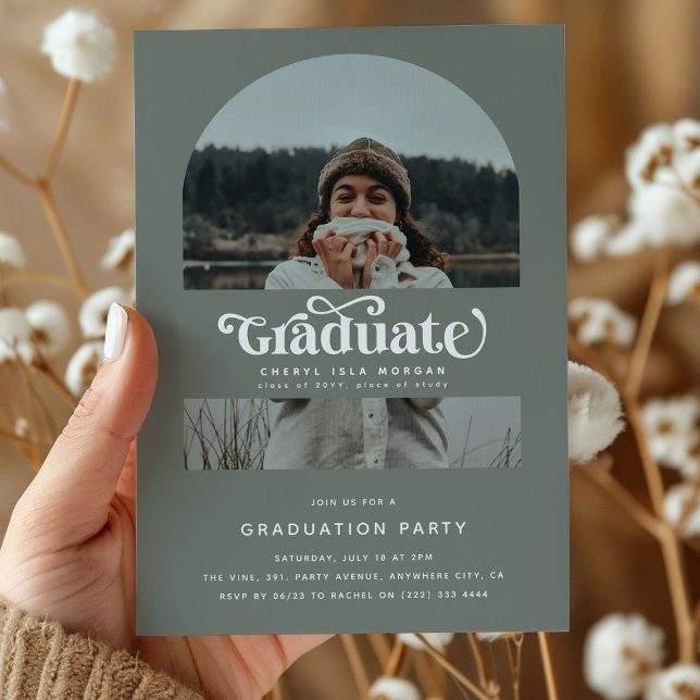 Invitation Retro Graduate Arch Photo Graduate Party (Créateur téléchargé)