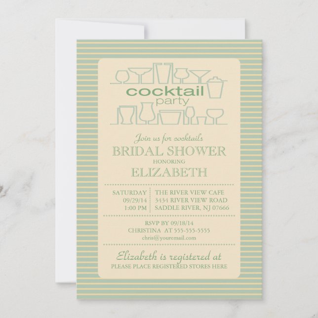 Invitation Retro Green Cocktail Party Bridal douche (Devant)