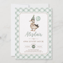 Invitation Retro Green One Lucky Duck Balloon 1er anniversair