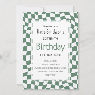 Invitation Retro Green Wavy Check Anniversaire