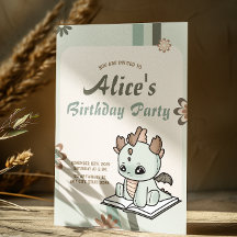 Retro Green Yellow Pastel Baby Dragon Birthday