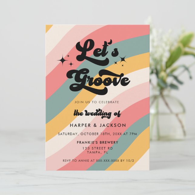 Invitation Retro Groove Mariage Décontracté (Debout devant)