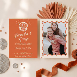 Invitation Rétro Groovy 70s Ivoire Orange Photo Disco Mariage