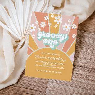 Invitation rétro Groovy One Sunshine fleur de marg