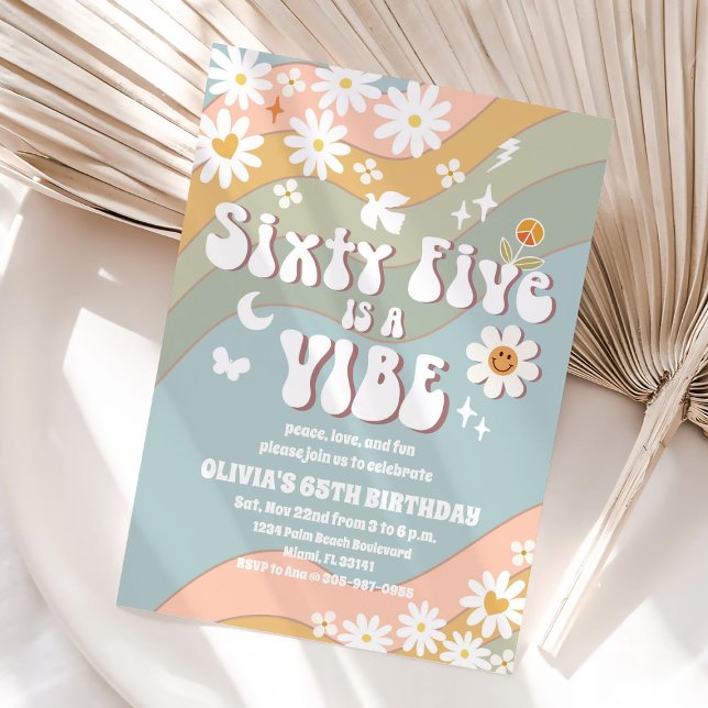 Invitation rétro groovy pour les 65 ans (Créateur téléchargé)