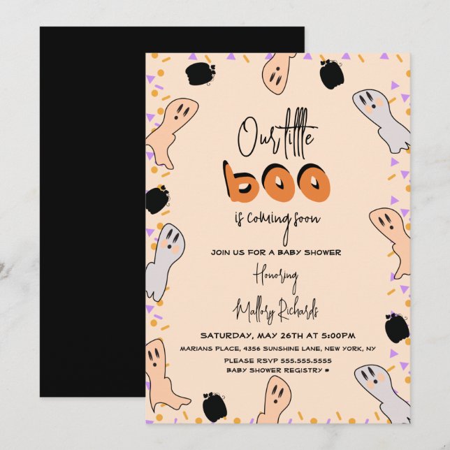Invitation Retro Halloween Ghost Notre Petit Baby shower Boo (Devant / Derrière)