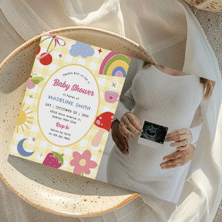 Invitation Retro Hand Drawn Quirky Baby Shower Photo