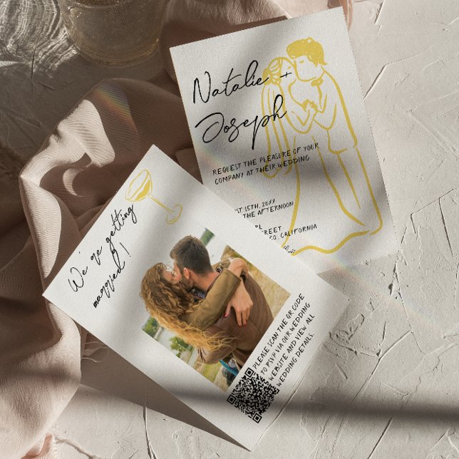 Invitation Retro Hand Drawn Summer QR Code Photo Wedding (Créateur téléchargé)