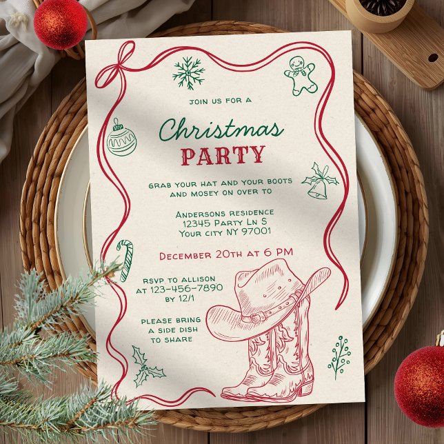 Invitation Retro Hand Drawn Western Cowboy Christmas Party (Créateur téléchargé)