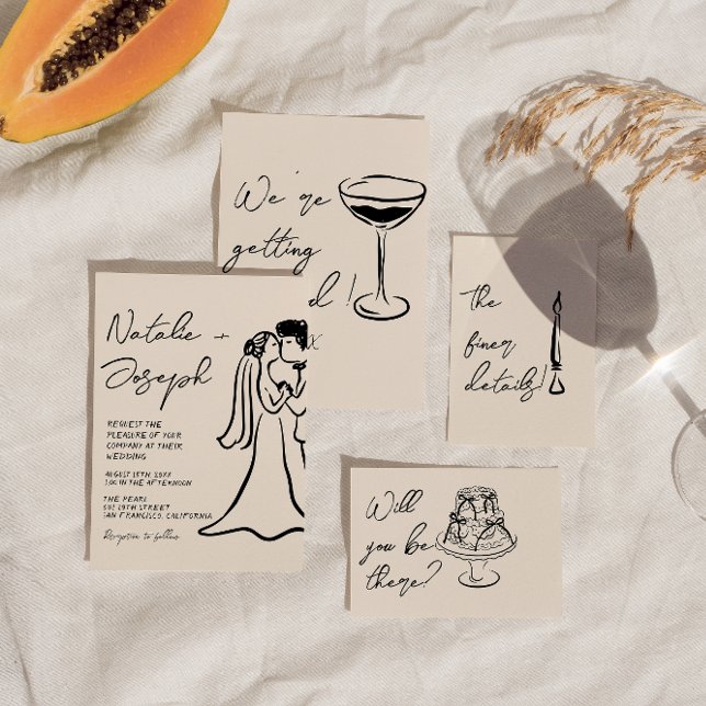 Invitation Retro Hand Drawn Written Couple Quirky Wedding (Créateur téléchargé)