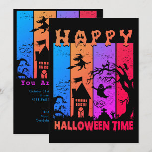 Invitation Retro Happy Halloween Witch House cimetière fantôm
