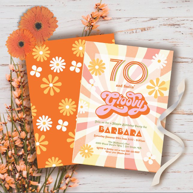 Invitation Retro Hippie 70's 60's fête d'anniversaire Super (Créateur téléchargé)