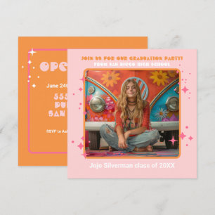 Invitation Retro Hippie Photo Graduation Party Rose orange