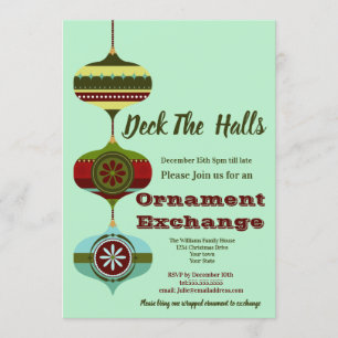 Invitation Retro Holiday   Soirée d'échange d'ornements de No