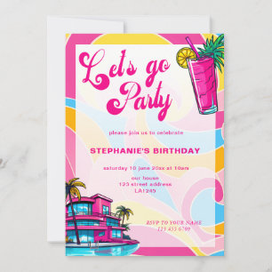 Invitation Retro Hot Pink Faisons la fête Anniversaire