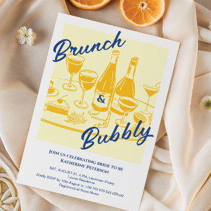 Invitation Retro jaune « Brunch & Bubbly » Réception de maria