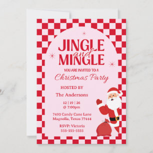 Invitation Retro Jingle et Mingle Noël Damier Rouge