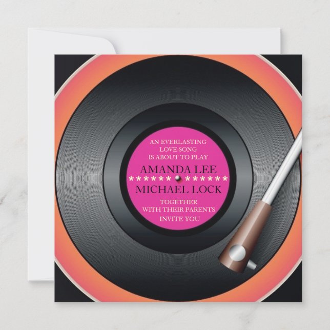 Invitation Rétro joueur de disque vinyle/invitations modernes (Devant)