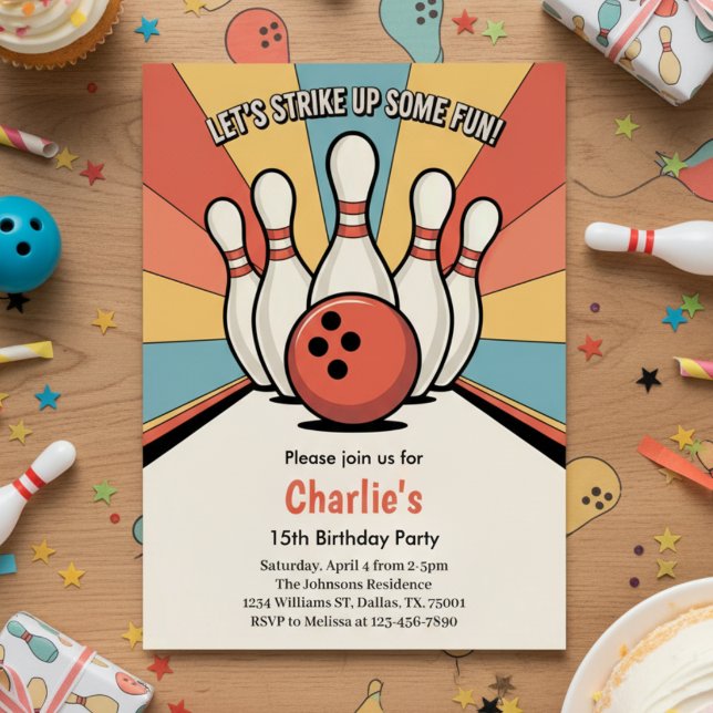 Invitation Retro Kids Bowling Birthday Party (Créateur téléchargé)