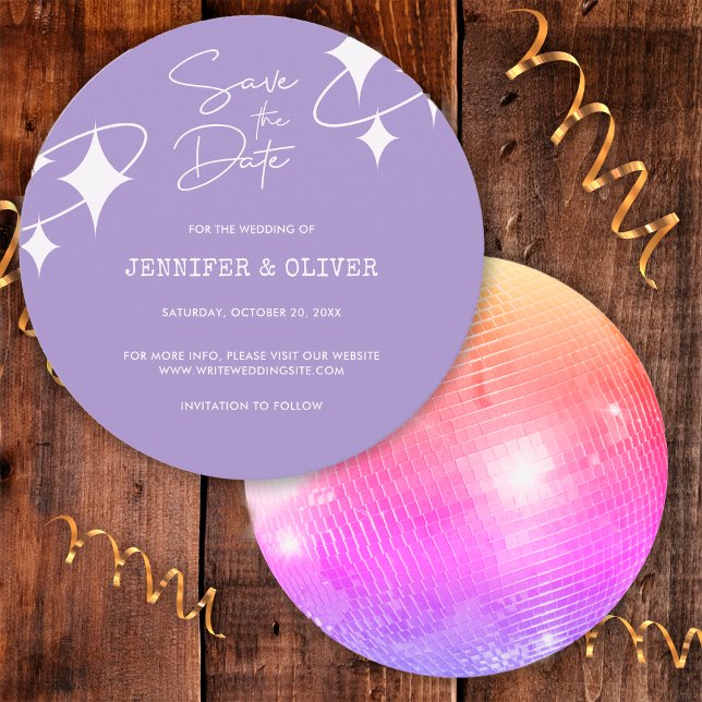 Invitation Retro Lavender Disco Ball Wedding Enregistrer la d (Front/Back)