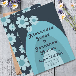 Invitation Retro les années 70 moderne Mariage bleu