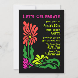 Invitation Retro les années 70 Neon Super Psychedelic Flower