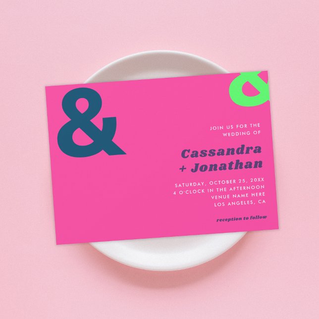 Invitation Rétro lumineux rose chaud | MARIAGE SUPER (Créateur téléchargé)