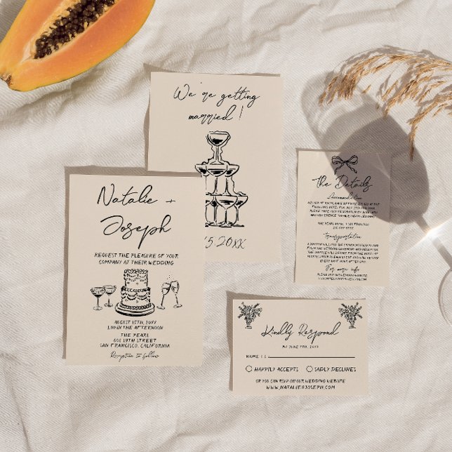 Invitation Rétro Main dessinée Cake Écrit Quirky Bold Mariage (Créateur téléchargé)