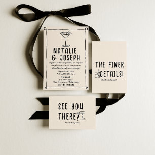 Invitation Rétro Main dessinée Cocktail Écrit Mariage Quirky