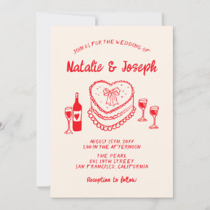 Invitation Rétro Main dessinée Rouge gâteau irky Mariage mode