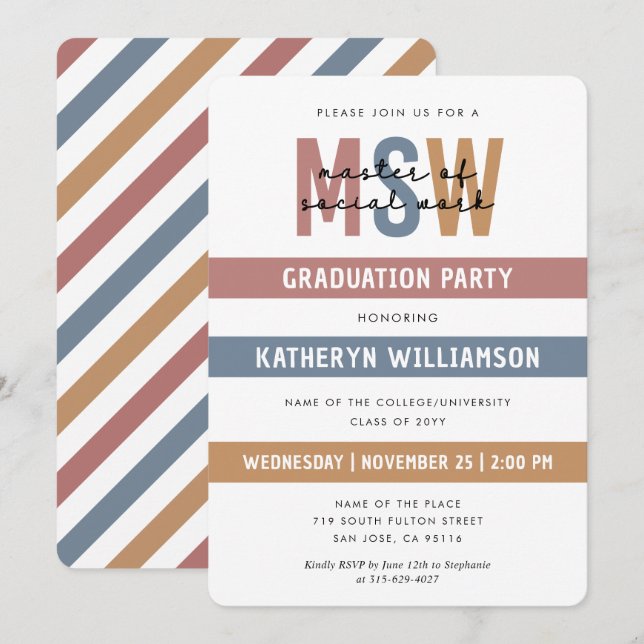 Invitation Rétro Maîtrise en travail social de MSW (Devant / Derrière)