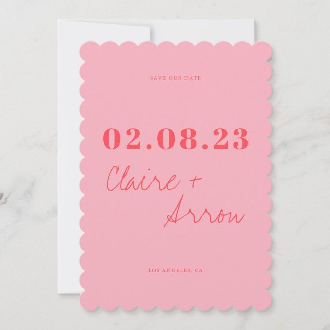 Invitation Retro mariage rose Enregistrer la date (Devant)