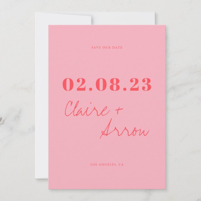 Invitation Retro mariage rose Enregistrer la date (Devant)