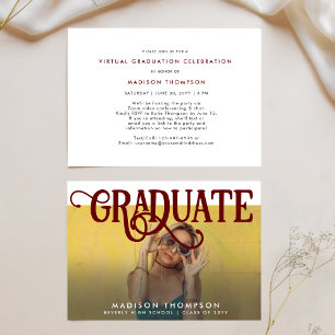Invitation Retro Maroon Photo Graduation virtuelle pour les f