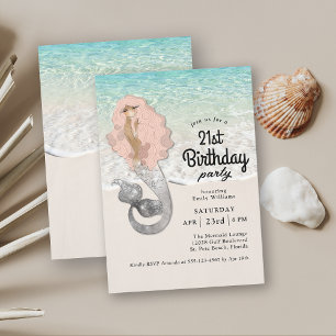 Invitation Retro Mermaid Beach Thème 21ème anniversaire