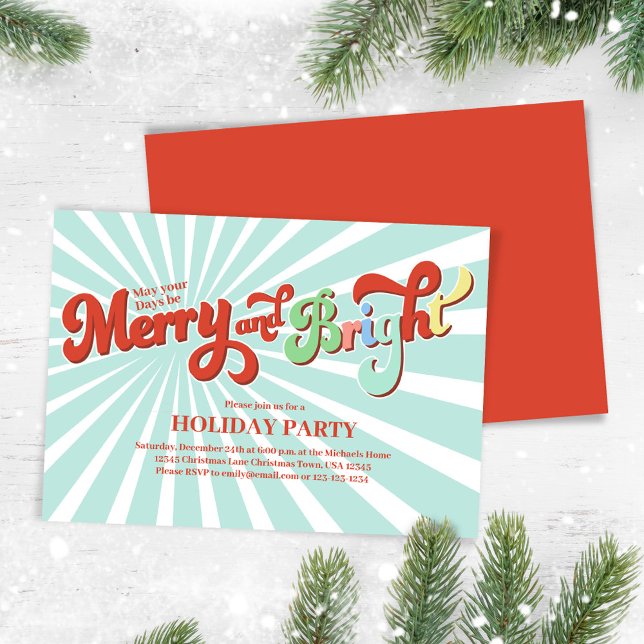 Invitation Retro Merry et Bright Christmas Party (Merry and Bright retro typography script Christmas party invitation. )