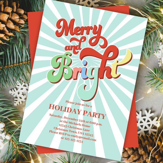 Invitation Retro Merry et Bright Christmas Party (Merry and Bright Christmas party invitations. )