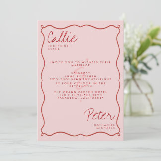 Invitation Rétro minimaliste manuscrit Mariage monochromatiqu