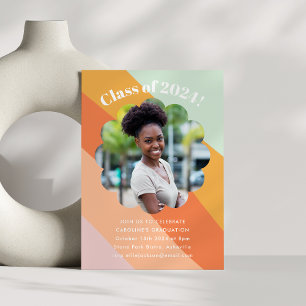 Invitation Retro Mint Orange Stripes Photo Graduation Party