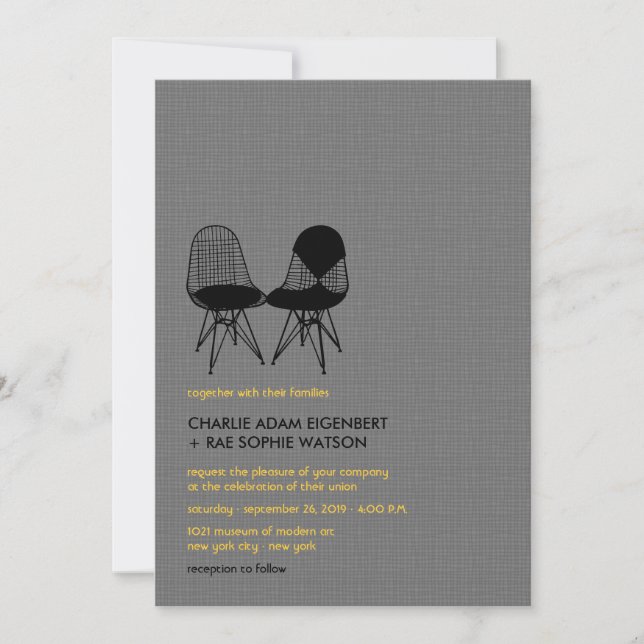 Invitation Retro Mod Chaise parfaite Paire Eames Mariage Invi (Devant)