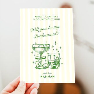 Invitation Retro Modern Green Bridesmaid Proposal Card